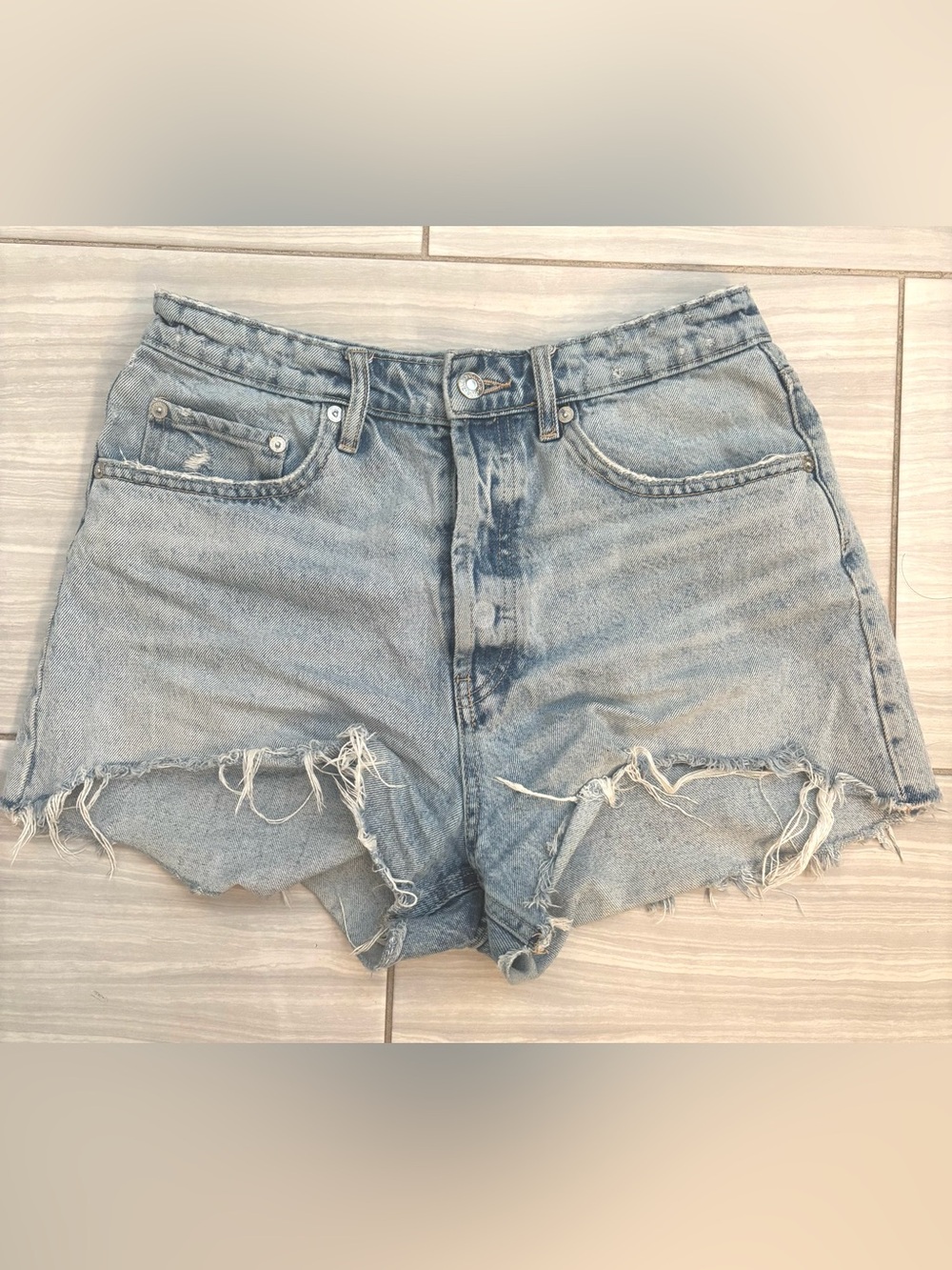 Zara high rise Light Blue Distressed Denim Shorts